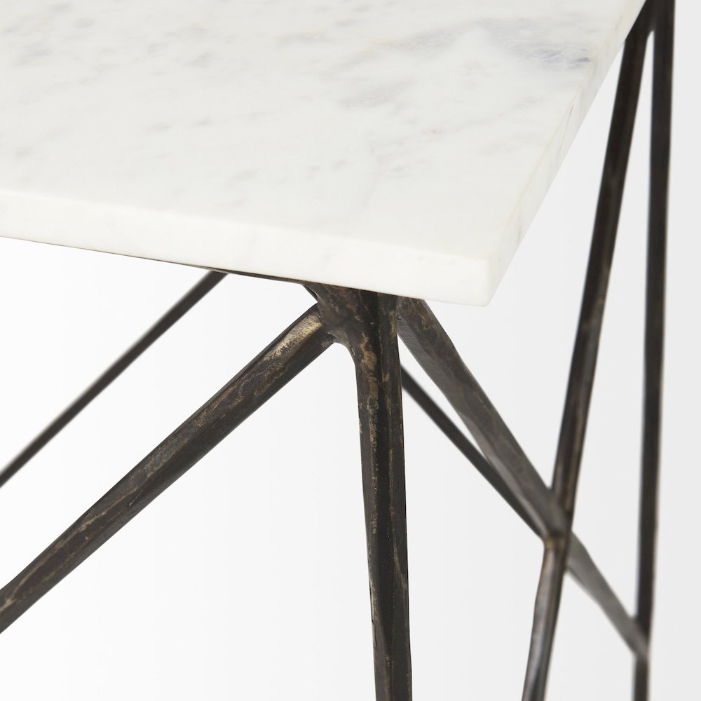 White Marble Top W/Antique Gold Iron Legs End and Side Table. Picture 6