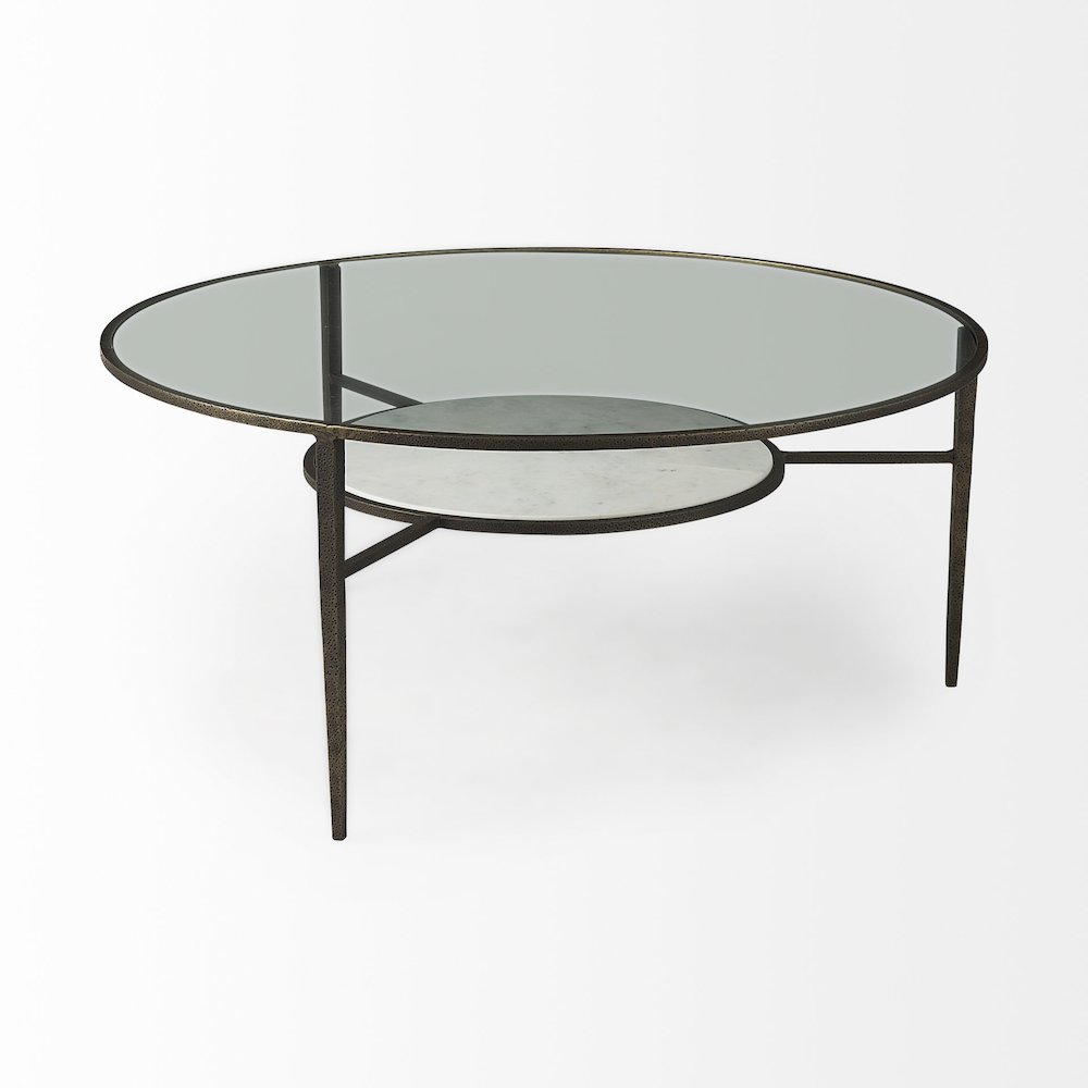 Felicity 36.0L x 36.0W x 16.0H Marble Top W/Iron Frame Coffee Table. Picture 3