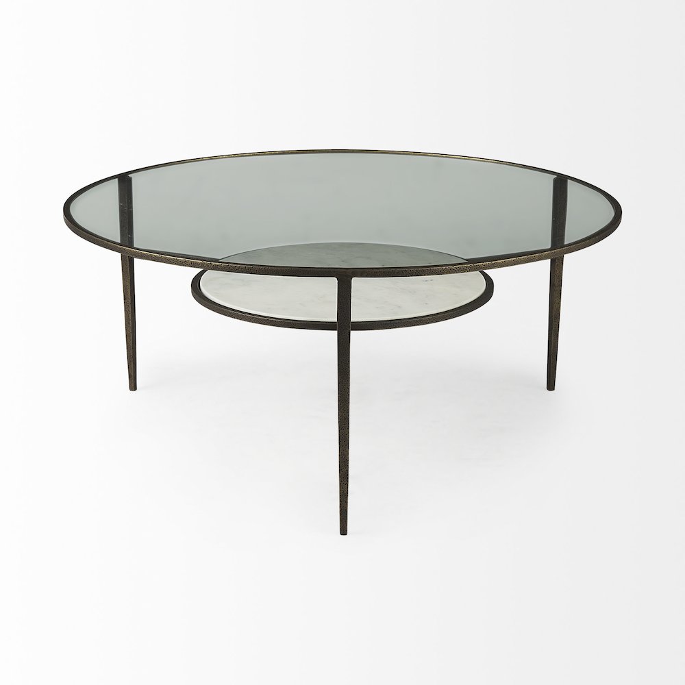 Felicity 36.0L x 36.0W x 16.0H Marble Top W/Iron Frame Coffee Table. Picture 4