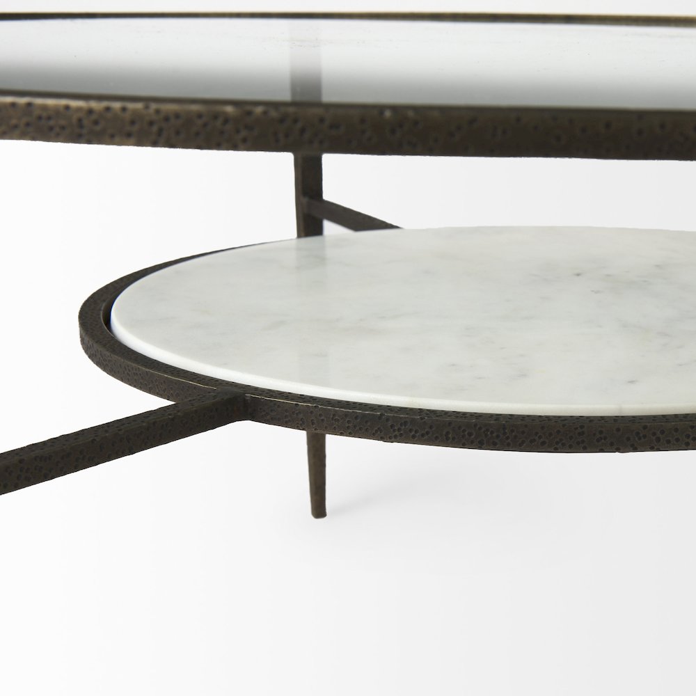 Felicity 36.0L x 36.0W x 16.0H Marble Top W/Iron Frame Coffee Table. Picture 9