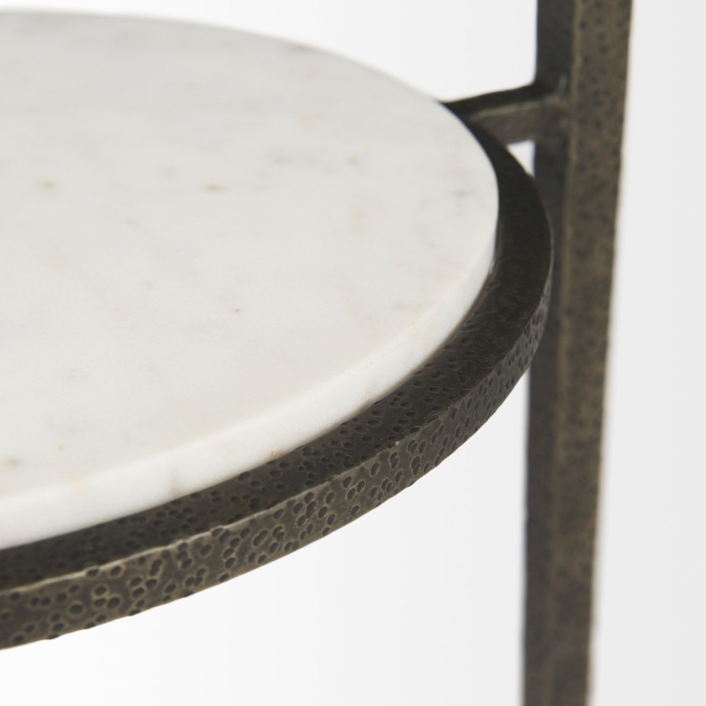Glass Top W/ White Marble Shelf and Antique Gold Base End/Side Table. Picture 7