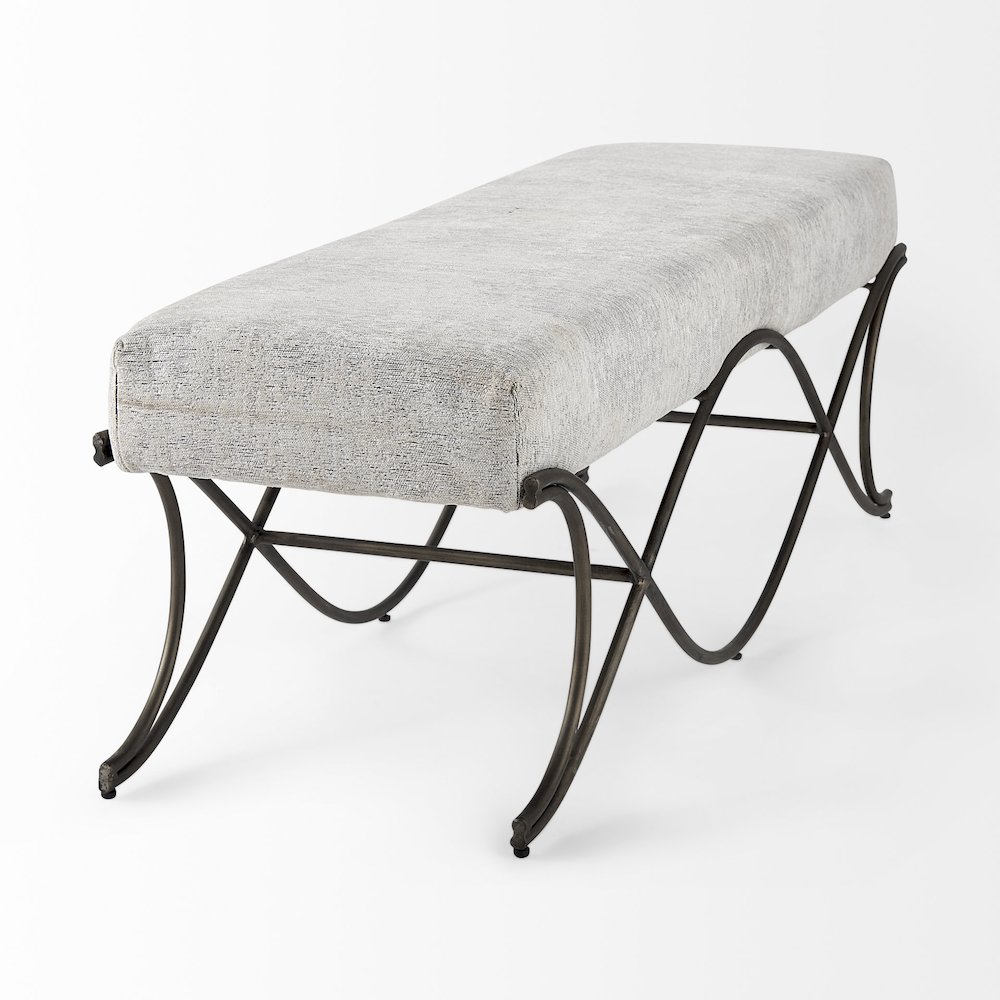 Ayla 55L x 17.6W x 18H Dark Gray Fabric Seat W/ Dark Nickel Metal Frame Bench. Picture 4