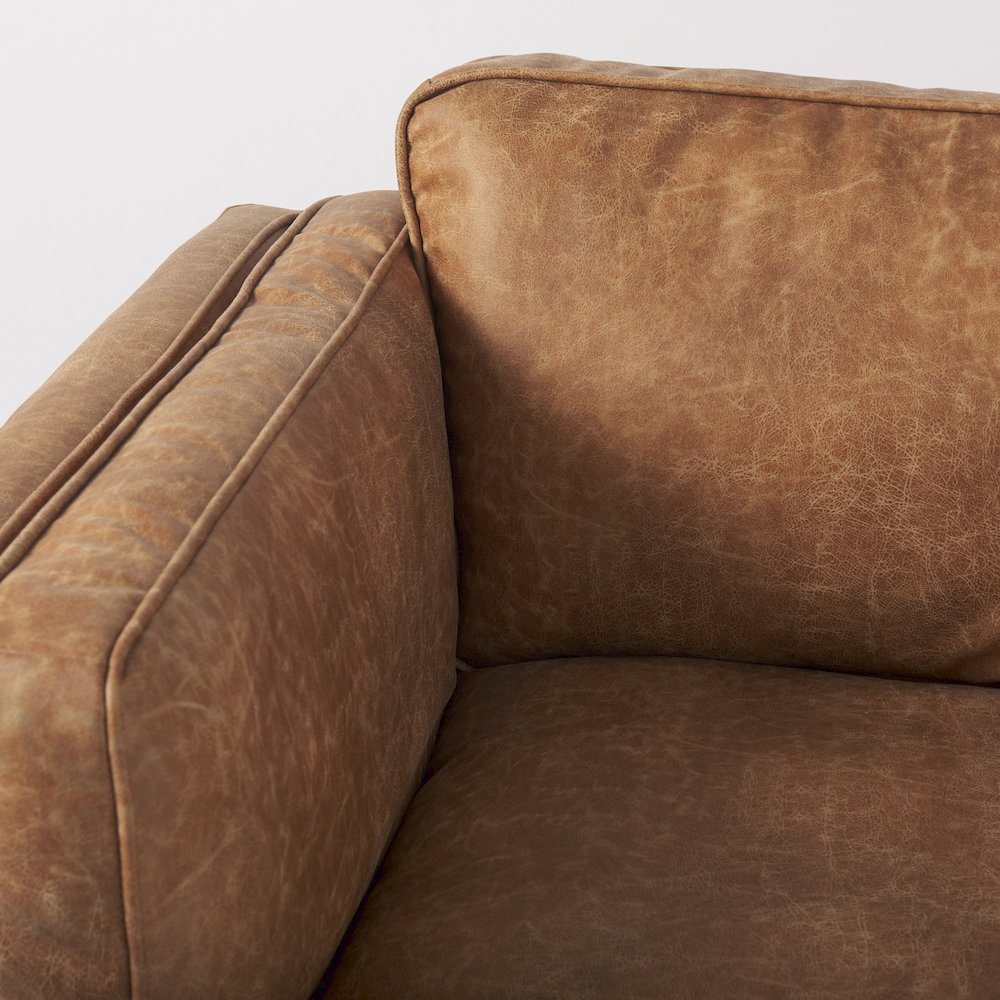 Cognac Brown Faux Leather Chair W/ Medium Brown Wooden Legs. Picture 7