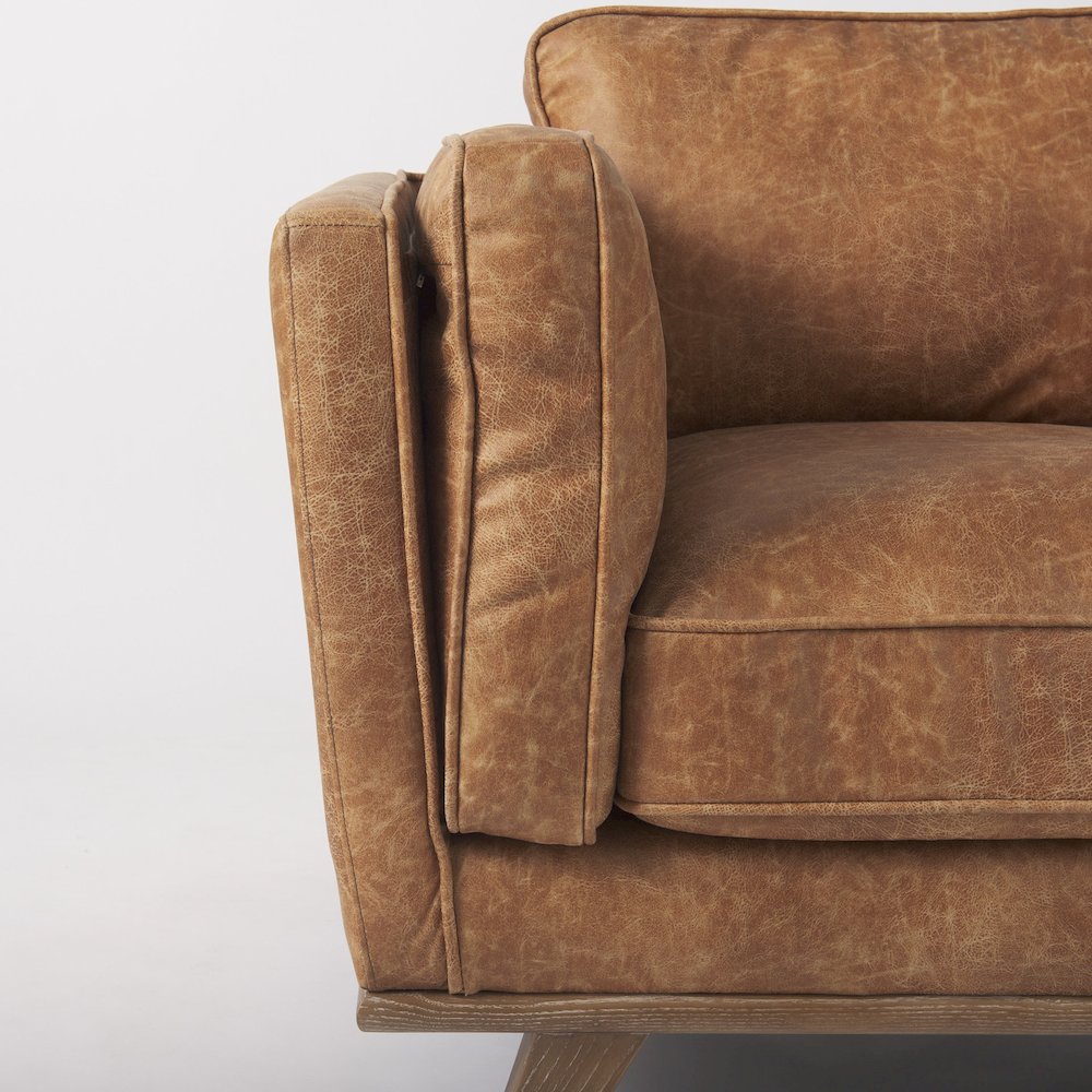 Cognac Brown Faux Leather Chair W/ Medium Brown Wooden Legs. Picture 8