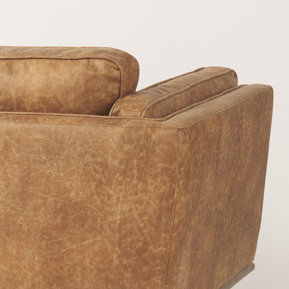 Cognac Brown Faux Leather Chair W/ Medium Brown Wooden Legs. Picture 9