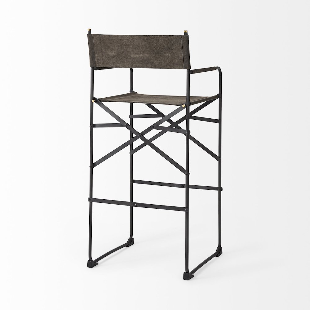 Direttore 19.3L x 19.3W x 44.1H Brown/Gray Suede W/ Metal Frame Bar Stool. Picture 3