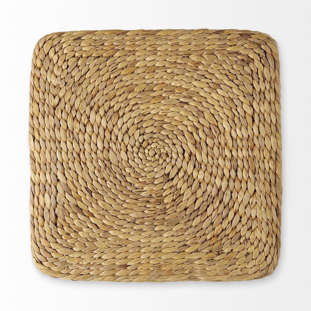 Light Brown W/Medium Brown Stripes Seagrass Square Pouf. Picture 3