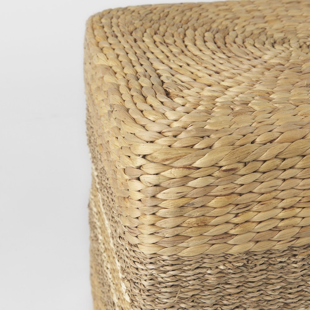 Light Brown W/Medium Brown Stripes Seagrass Square Pouf. Picture 4