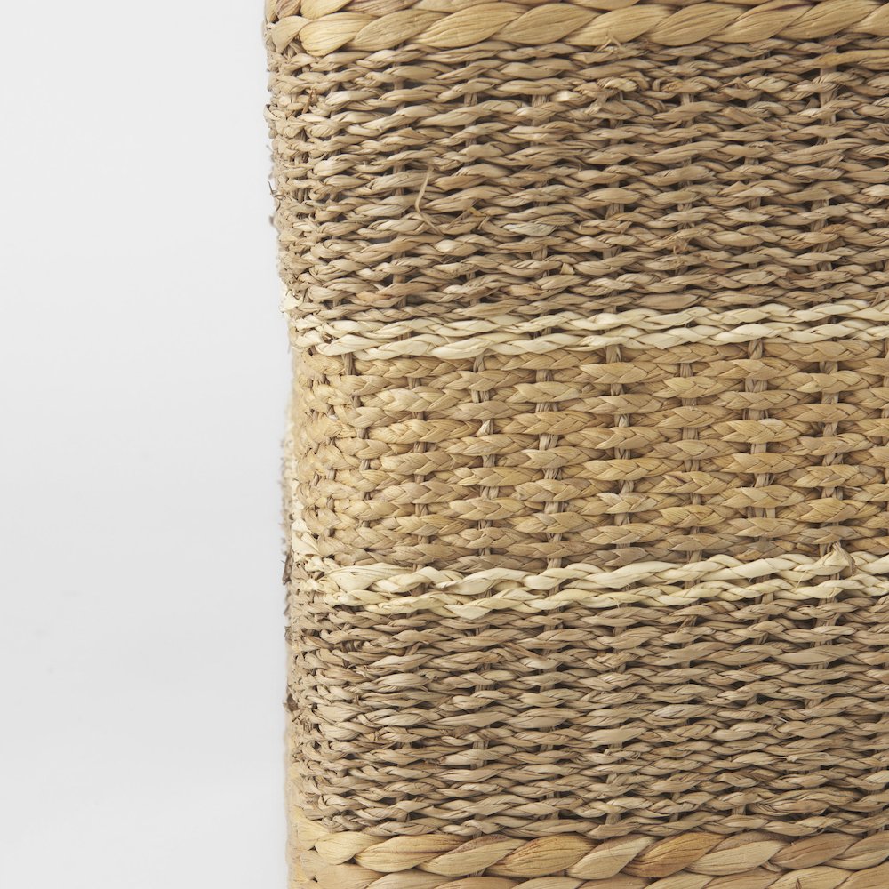 Light Brown W/Medium Brown Stripes Seagrass Square Pouf. Picture 6