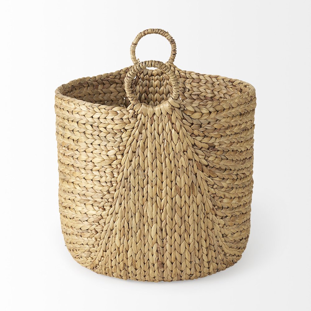 (Set of 3) Light Brown Water Hyacinth Round Basket W/ Handles. Picture 2