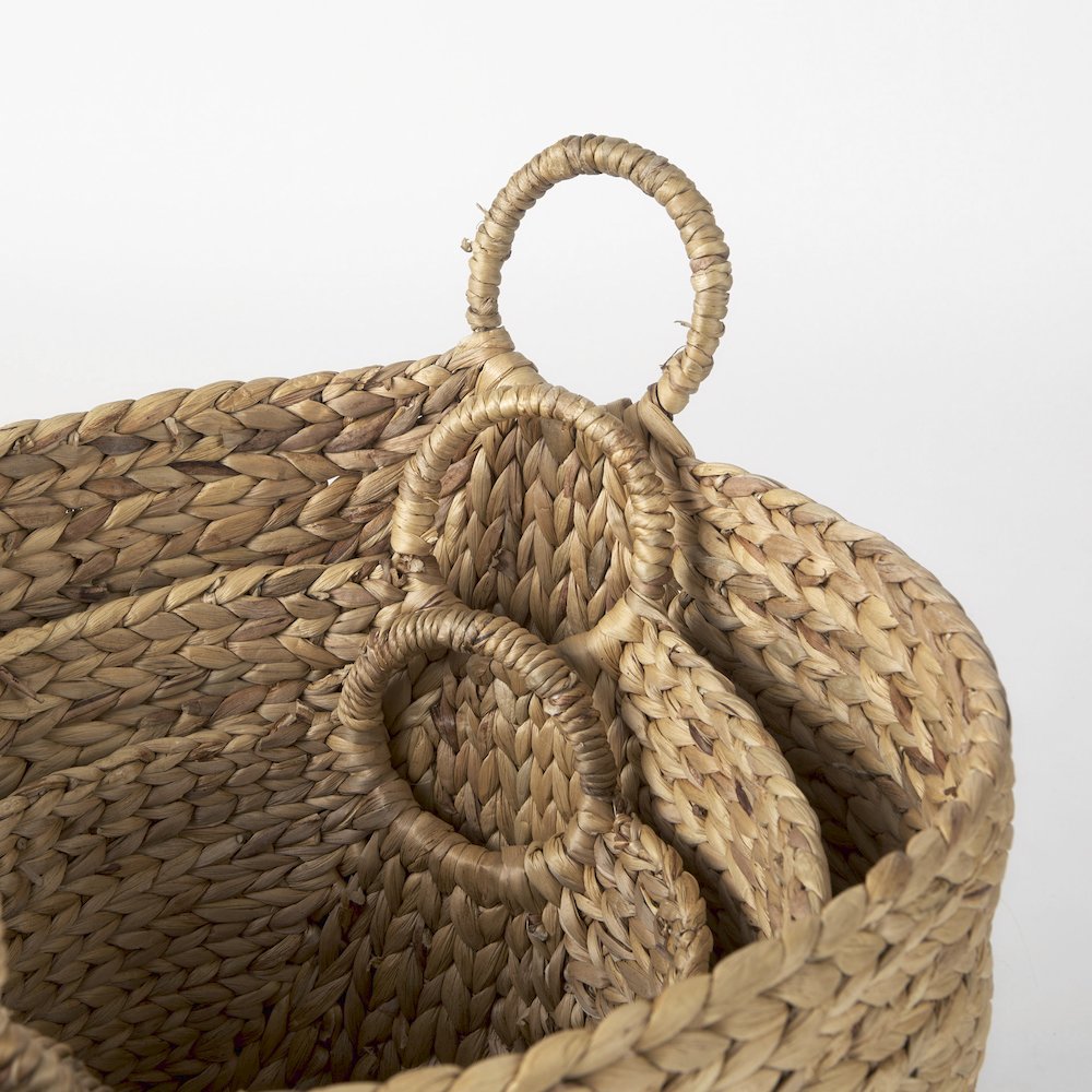 (Set of 3) Light Brown Water Hyacinth Round Basket W/ Handles. Picture 4