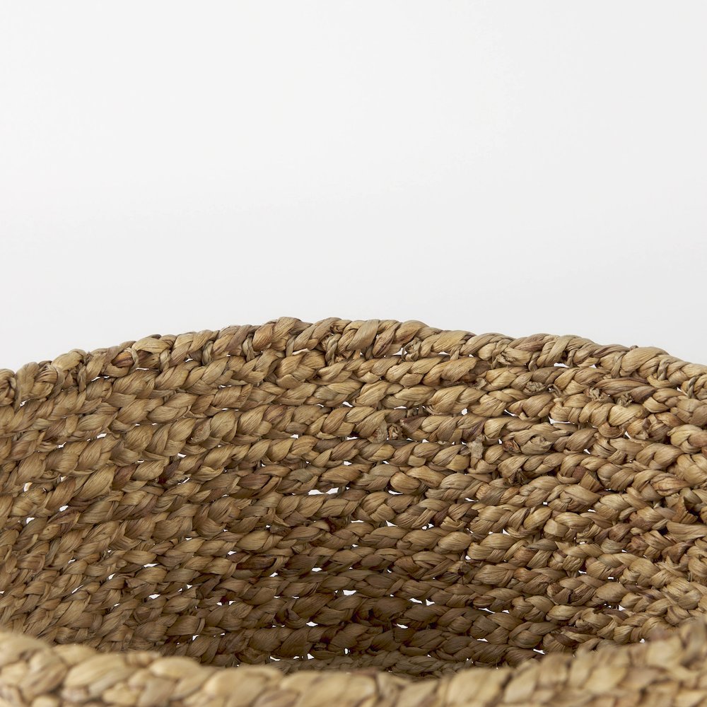 (Set of 3) Brown Two Tone Water Hyacinth and Cornhusk Round Basket W/ Handles. Picture 4