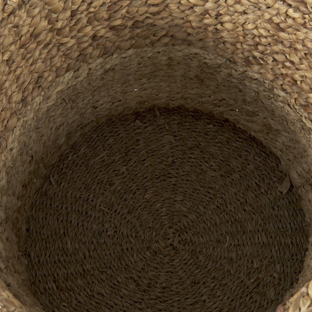 (Set of 3) Brown Two Tone Water Hyacinth and Cornhusk Round Basket W/ Handles. Picture 6