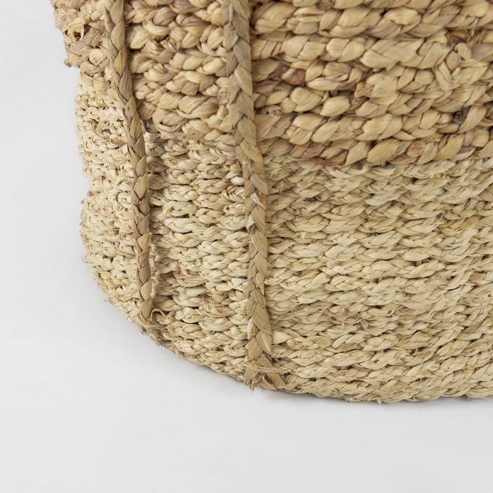 (Set of 3) Brown Two Tone Water Hyacinth and Cornhusk Round Basket W/ Handles. Picture 7
