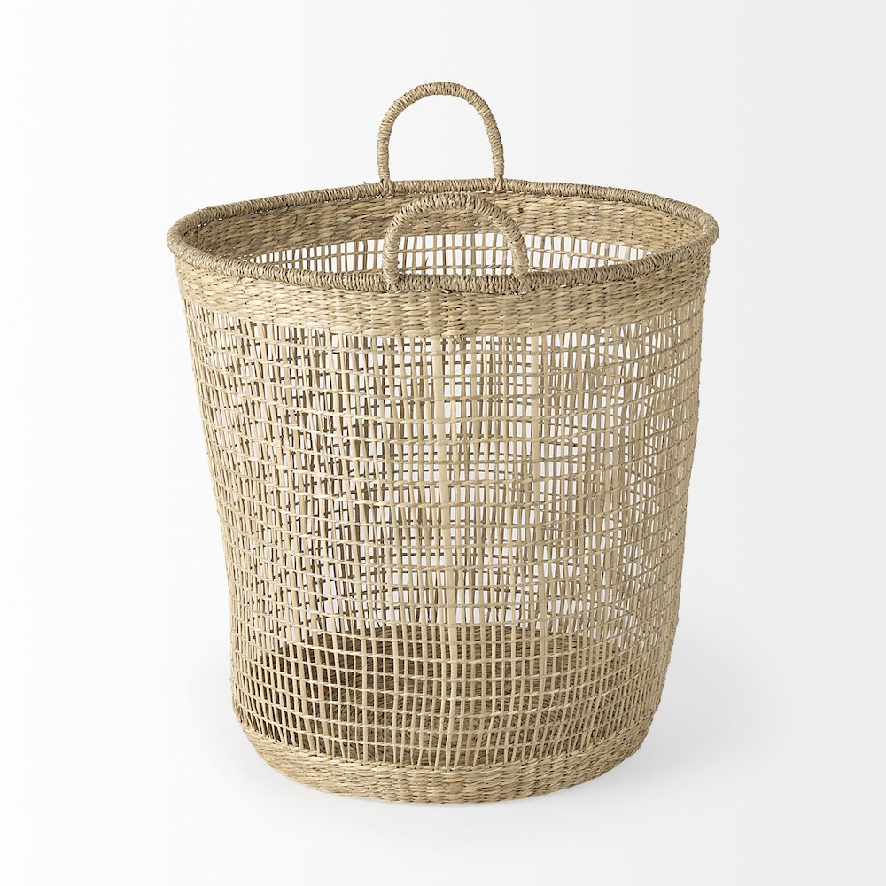 19.7L x 19.7W x 19.7H (Set of 3) Medium Brown Seagrass Round Basket W/ Handles. Picture 2