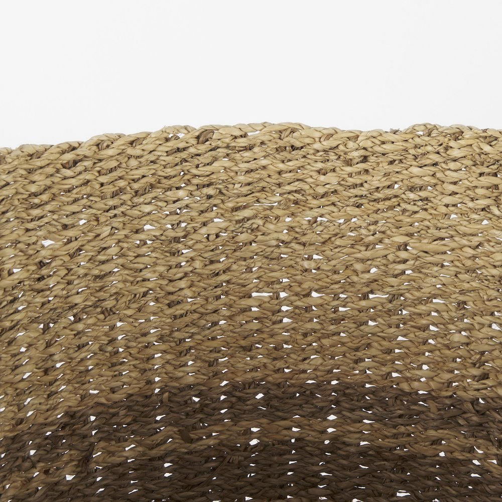 Light Brown Palm Leaf and Seagrass Round Basket W/ Handles. Picture 4