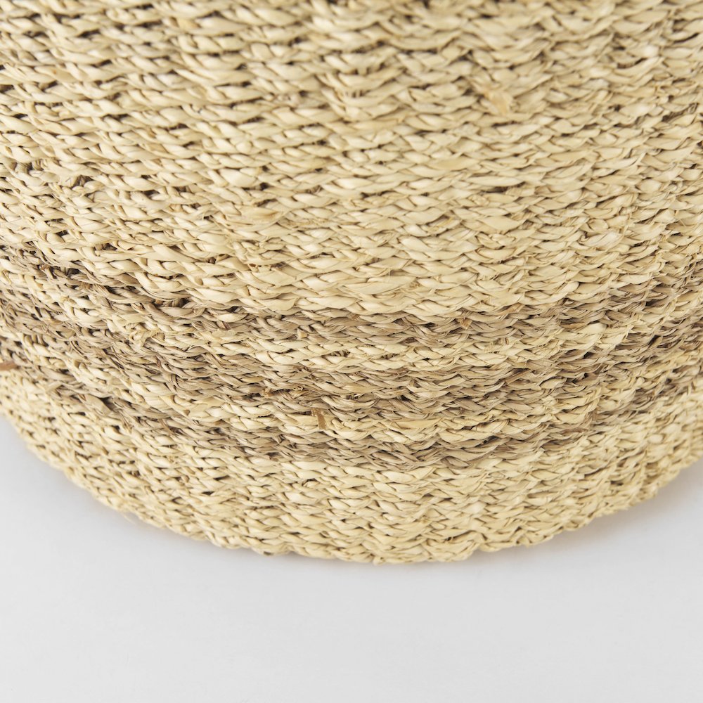 Light Brown Palm Leaf and Seagrass Round Basket W/ Handles. Picture 5
