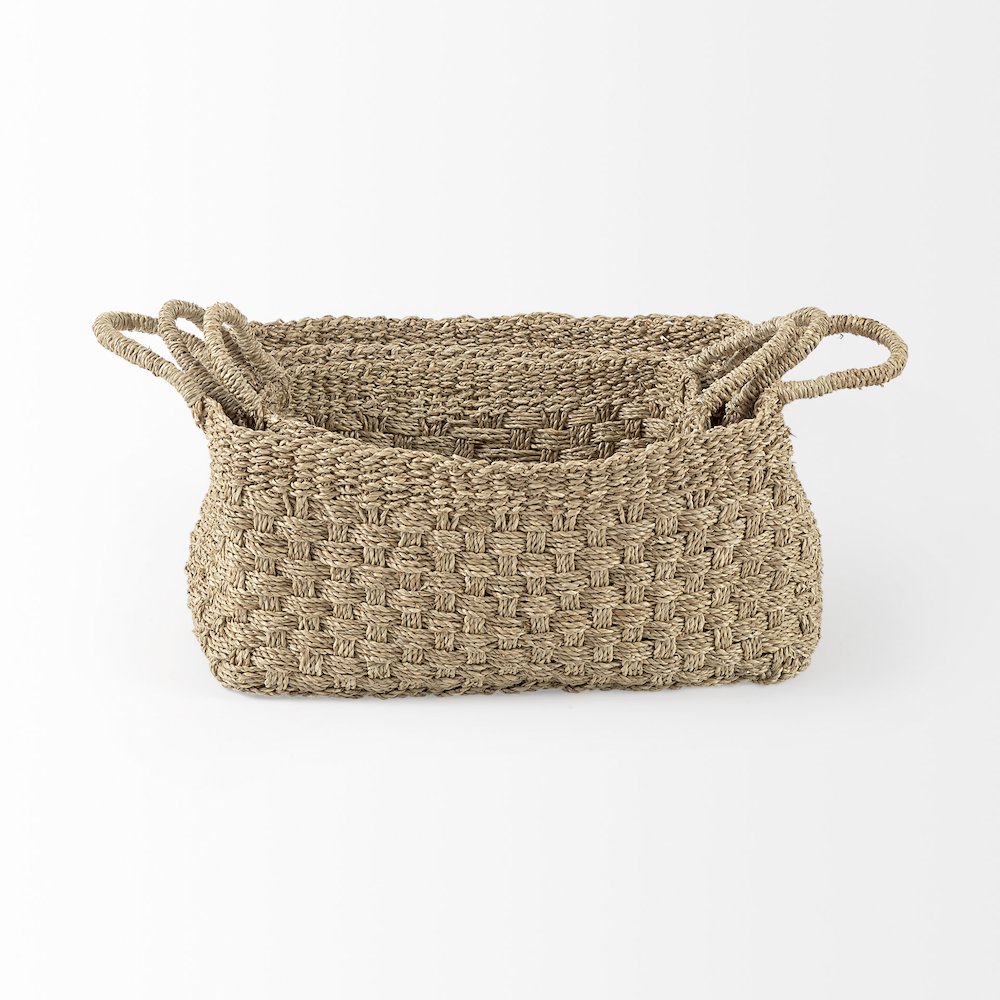 17.3L x 11.8W x 7.9H (Set of 3) Light Brown Seagrass Rectangular Basket. Picture 3