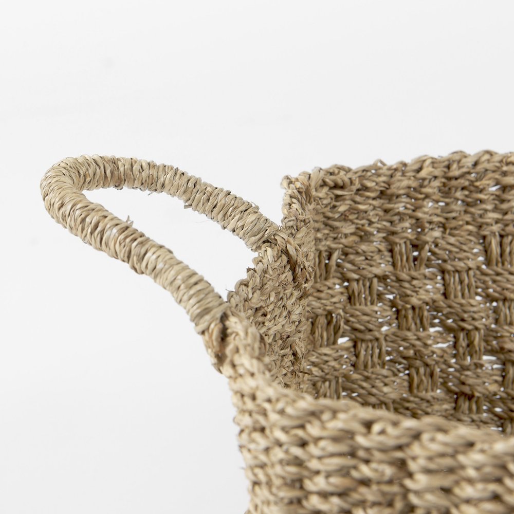 17.3L x 11.8W x 7.9H (Set of 3) Light Brown Seagrass Rectangular Basket. Picture 4