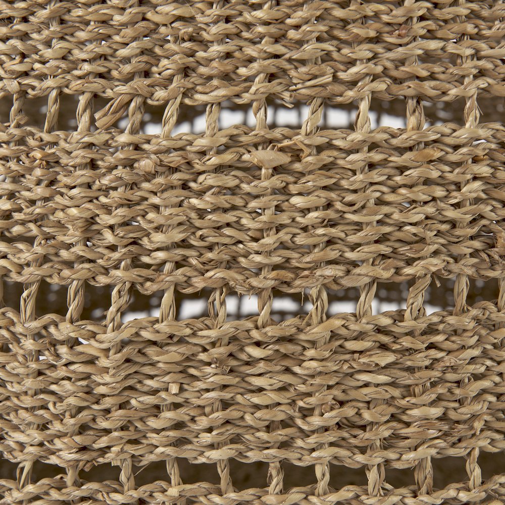 (Set of 2) Medium Brown Seagrass Round Basket with Stripe Pattern. Picture 4