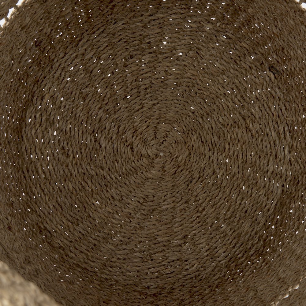 (Set of 2) Medium Brown Seagrass Round Basket with Stripe Pattern. Picture 5