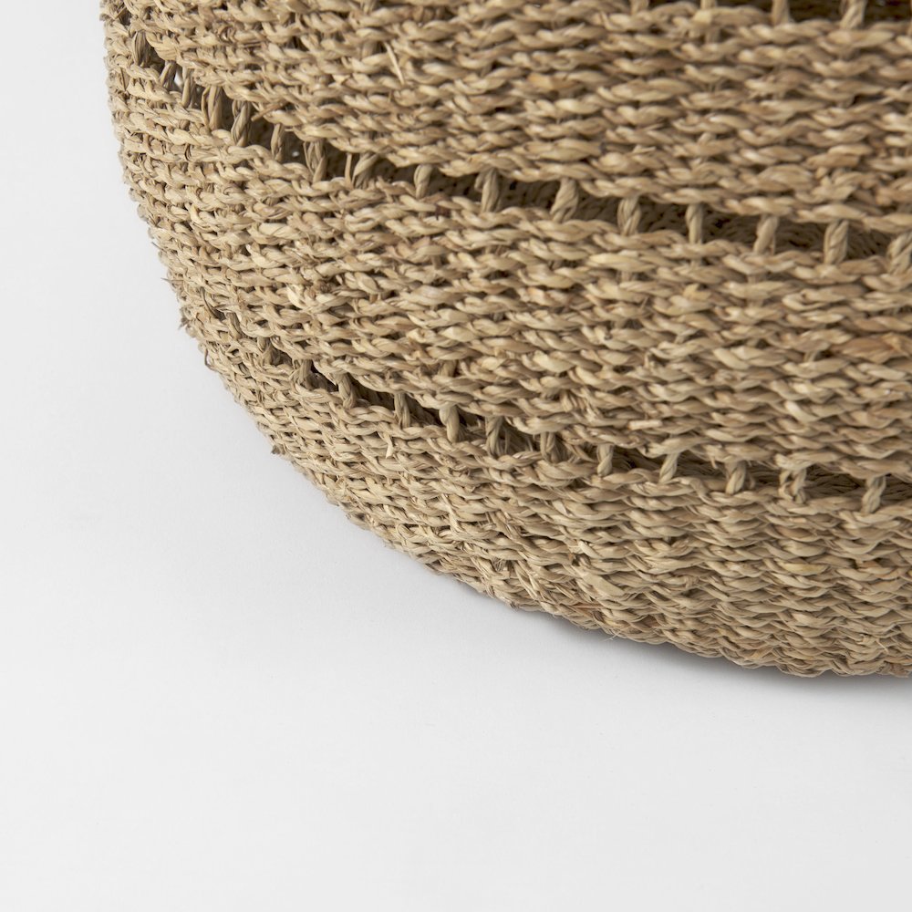 (Set of 2) Medium Brown Seagrass Round Basket with Stripe Pattern. Picture 6