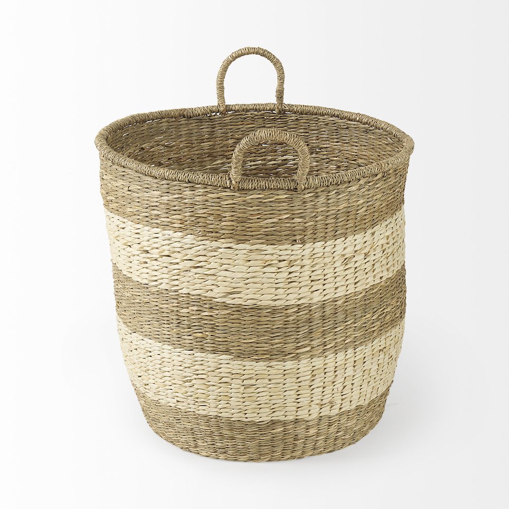 18.1L x 18.1W x 16.0H (Set of 2) Light Brown W/Striped Seagrass Basket. Picture 2