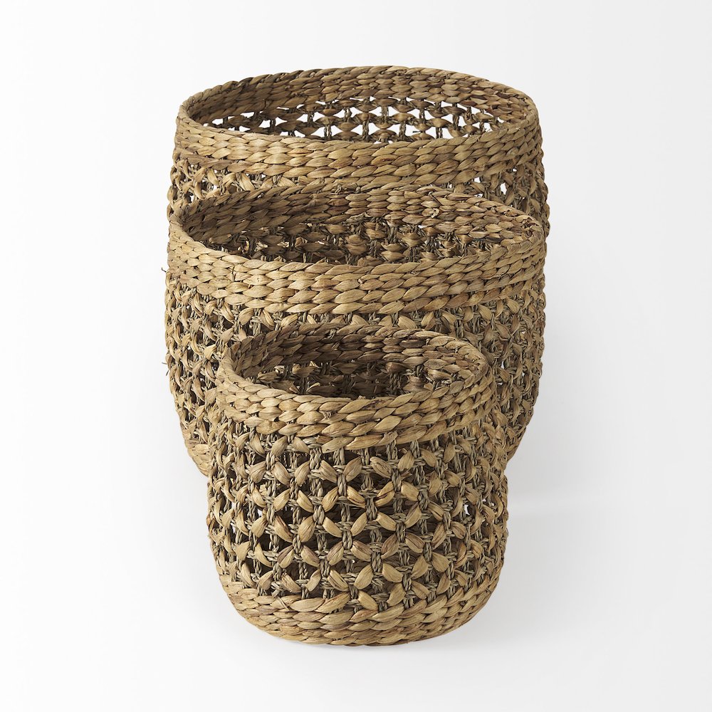 Dakota 15.0L x 15.0W x 11.8H (Set of 3) Medium Brown Seagrass Round Basket. Picture 2