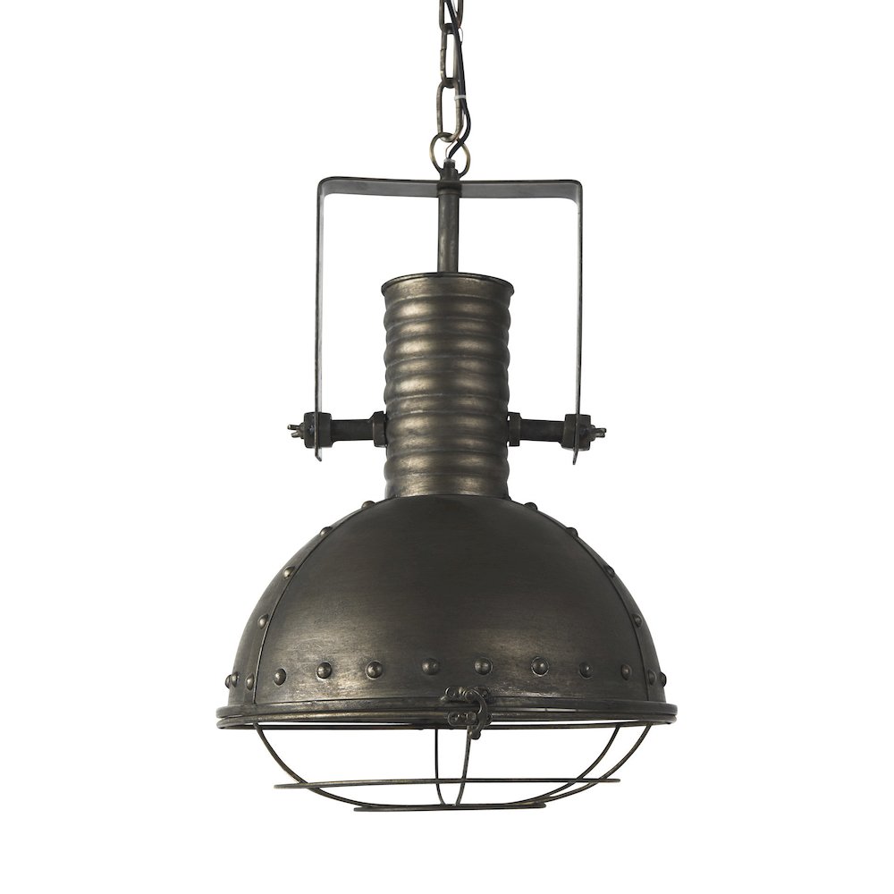 Zaio 12.5Lx 12.5W x 18.5H Weathered Antique Gold Metal Caged Bulb Pendant Light. Picture 1