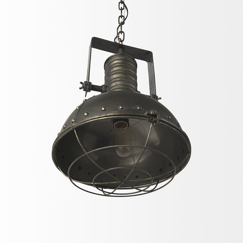 Zaio 12.5Lx 12.5W x 18.5H Weathered Antique Gold Metal Caged Bulb Pendant Light. Picture 4