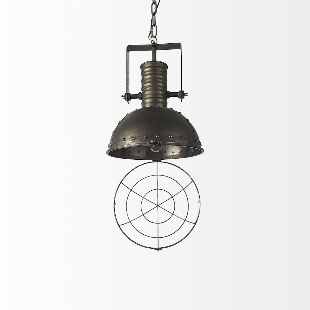 Zaio 12.5Lx 12.5W x 18.5H Weathered Antique Gold Metal Caged Bulb Pendant Light. Picture 5
