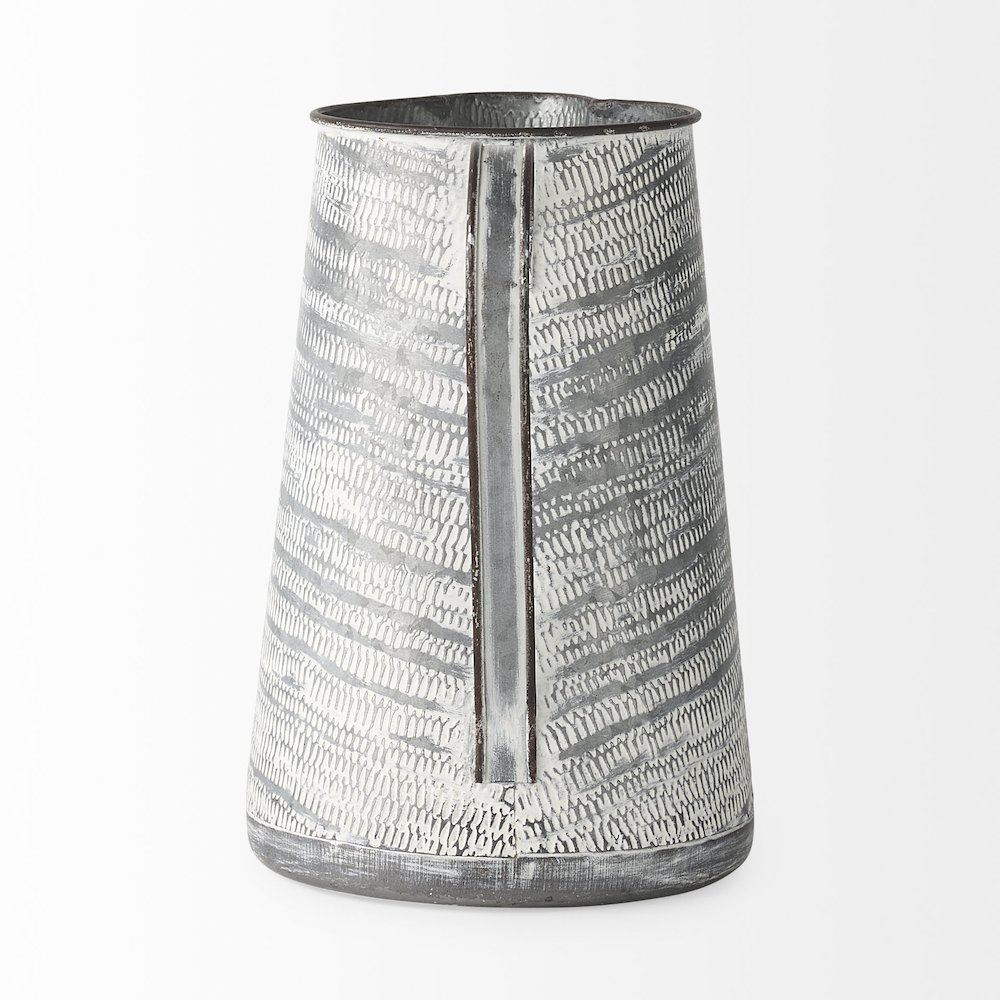 Serena II 11.2H Large Gray/White Textured Metal Jug. Picture 3