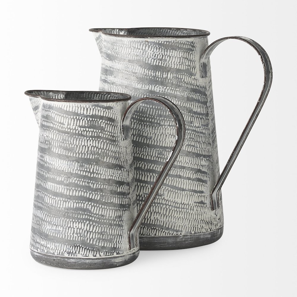 Serena II 11.2H Large Gray/White Textured Metal Jug. Picture 4