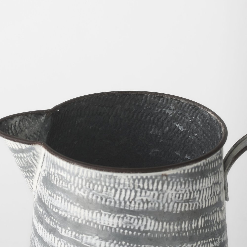 Serena II 11.2H Large Gray/White Textured Metal Jug. Picture 6