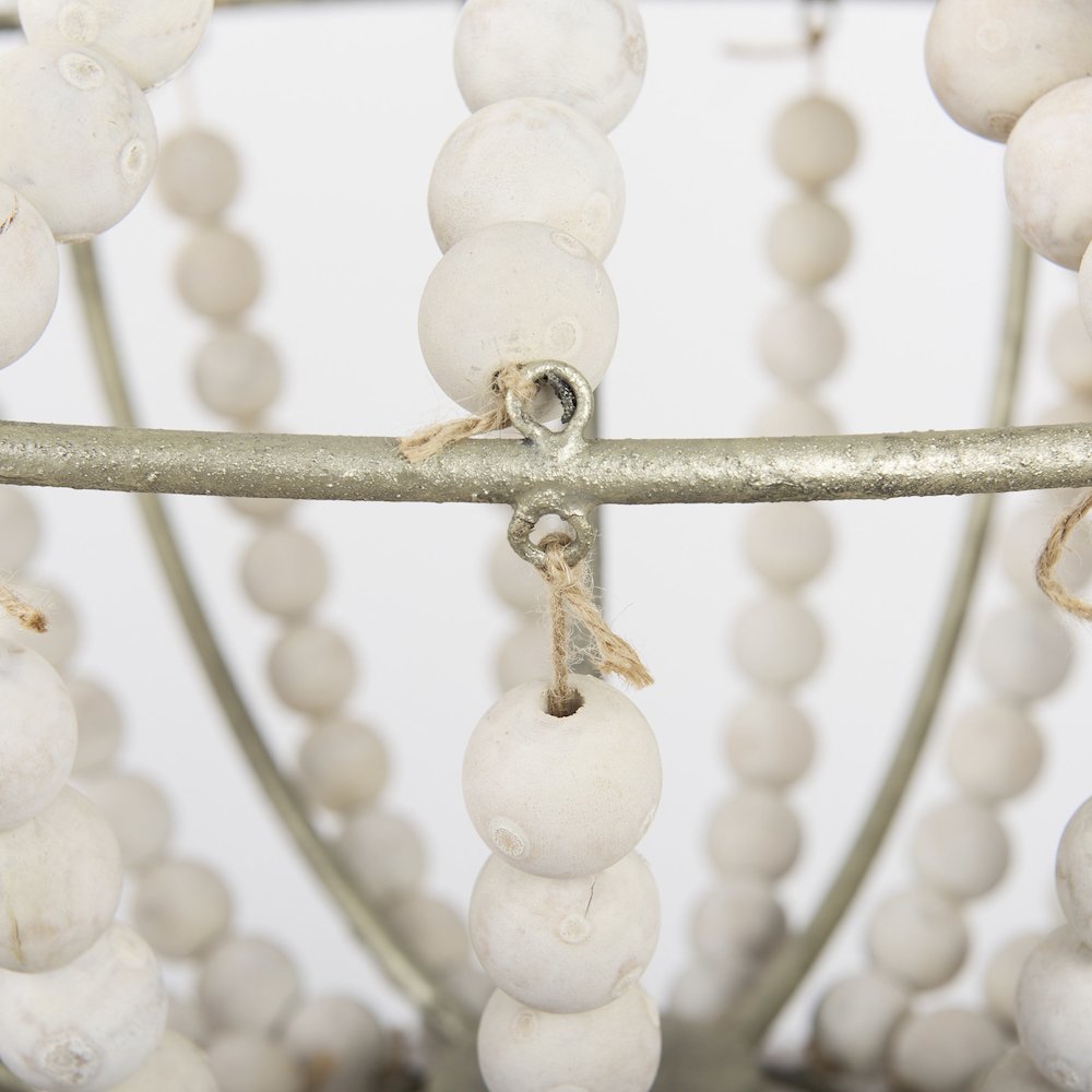 Silver Metal Chassis and White Wood Beaded Six Bulb Chandelier. Picture 6