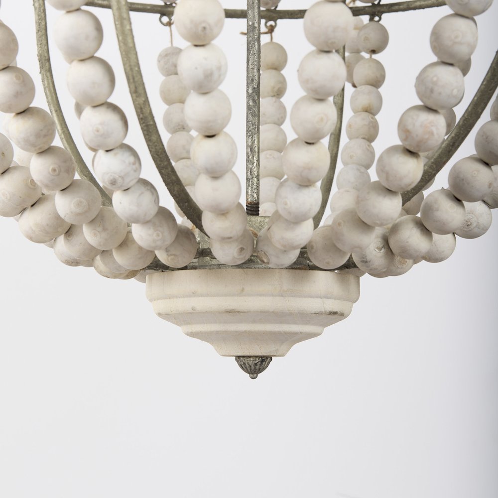 Silver Metal Chassis and White Wood Beaded Six Bulb Chandelier. Picture 8