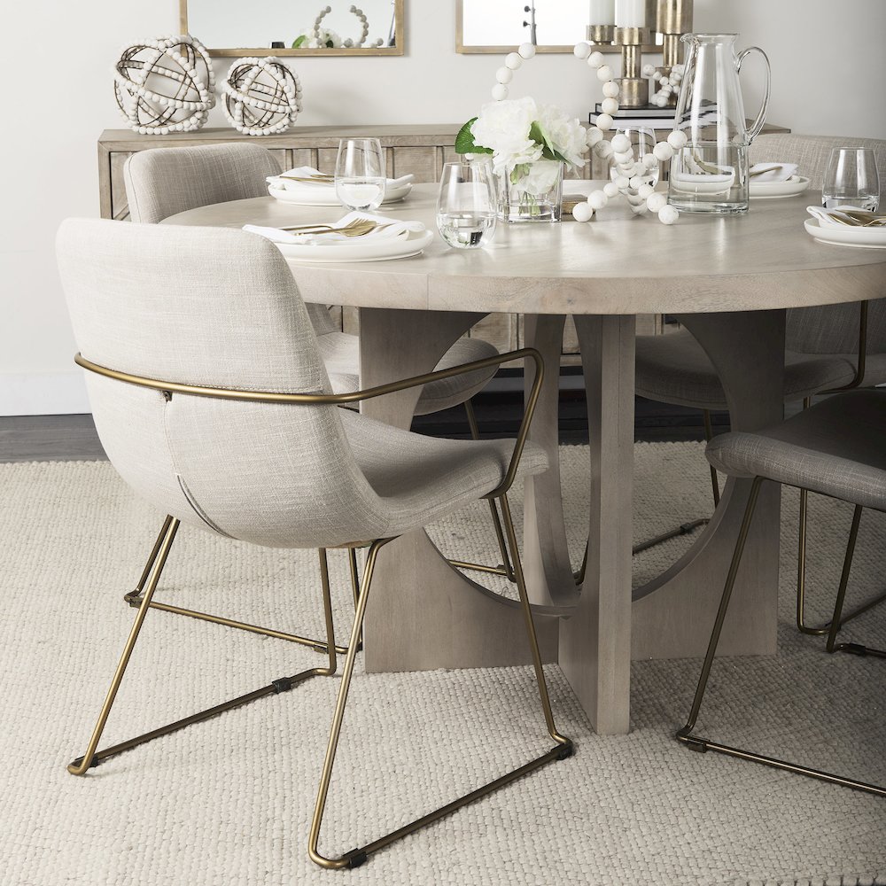 Sawyer II Beige Fabric Wrap Gold Metal Frame Dining Chair. Picture 9