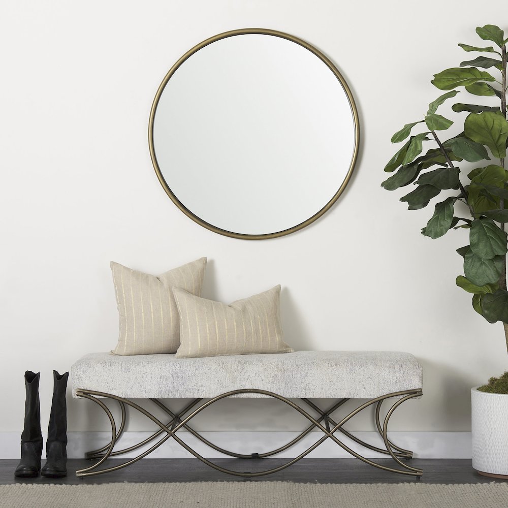 Piper 35.8L x 1.0W x 35.8H Small Gold Metal Round Wall Mirror. Picture 2