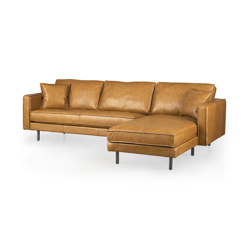 D'Arcy 111"L x 70"D x 33"H Tan Leather Right Chaise Sectional. Picture 1