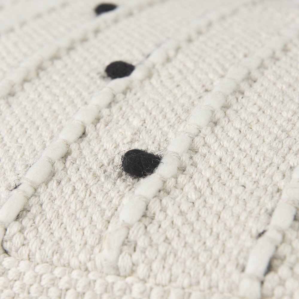 Amaira 16.0L x 16.0W x 16.0H Cream/Black/White patterned Wool and Cotton Pouf. Picture 5