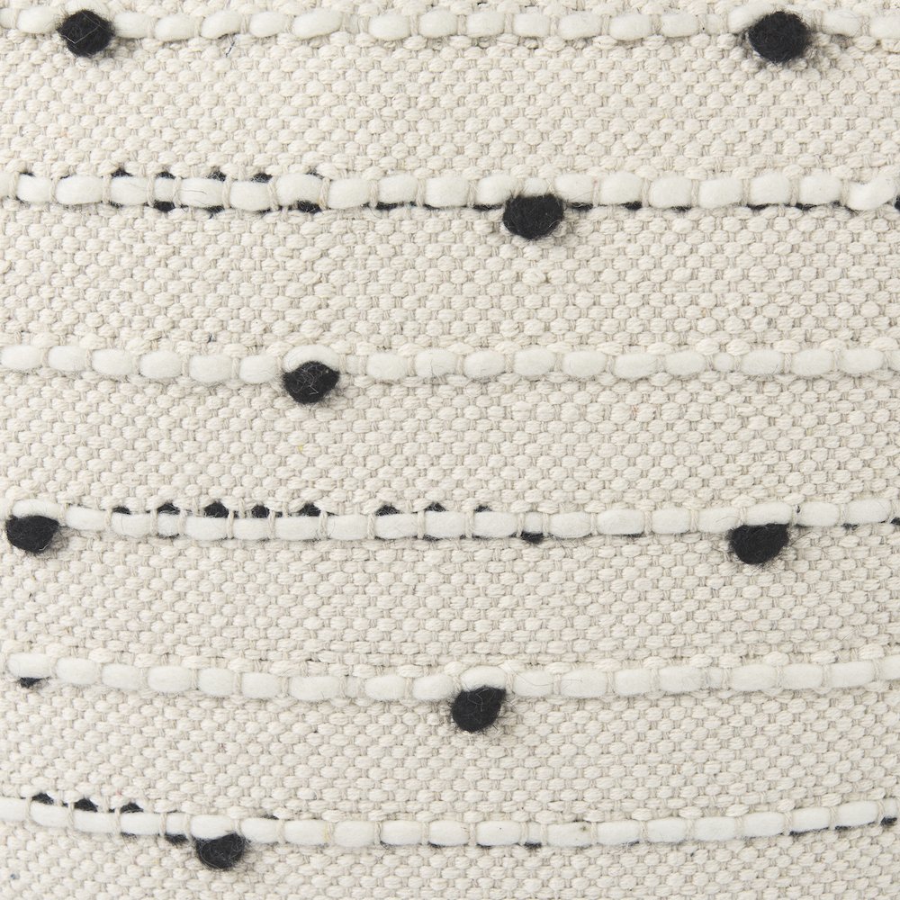 Amaira 16.0L x 16.0W x 16.0H Cream/Black/White patterned Wool and Cotton Pouf. Picture 6