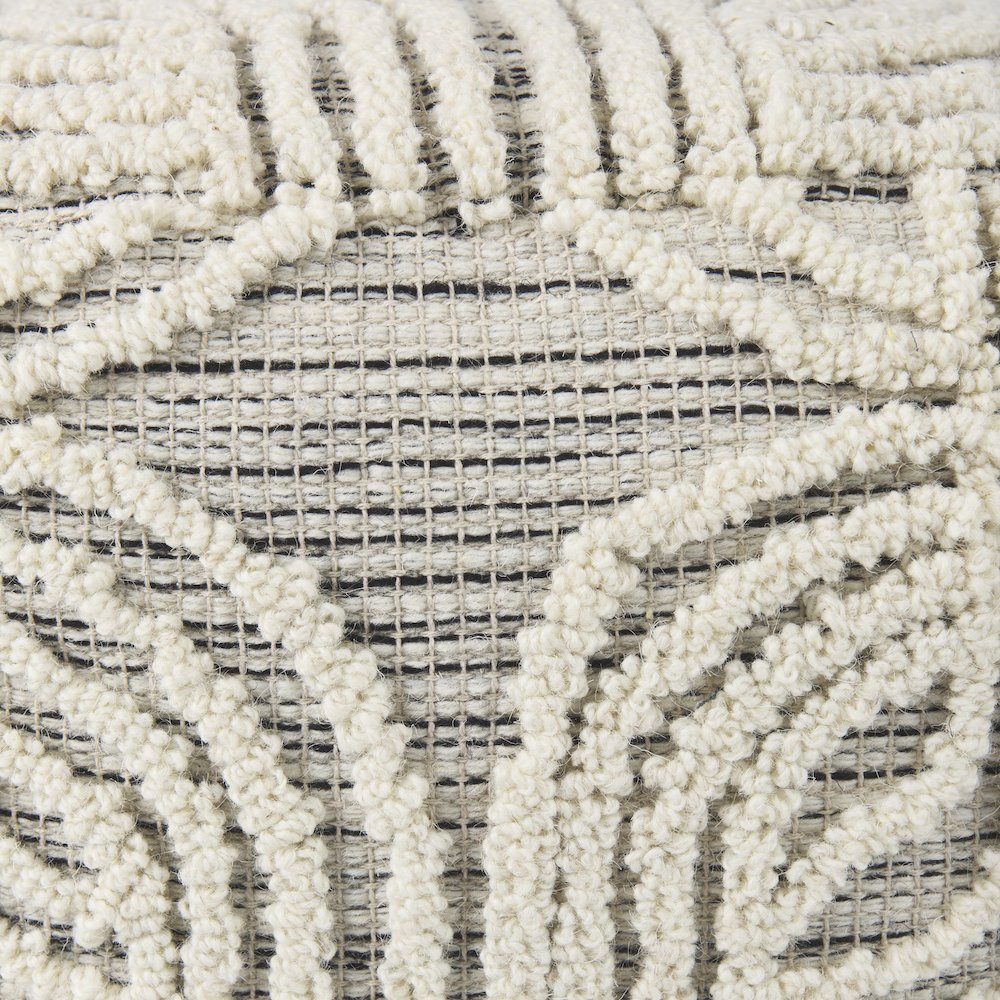 Amaya 16.0L x 16.0W x 16.0H Cream/Black/Gray Wool and Cotton Pouf. Picture 6