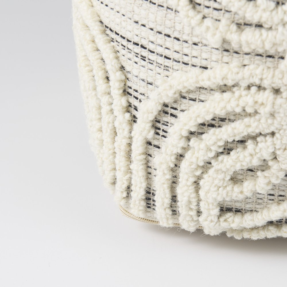 Amaya 16.0L x 16.0W x 16.0H Cream/Black/Gray Wool and Cotton Pouf. Picture 7