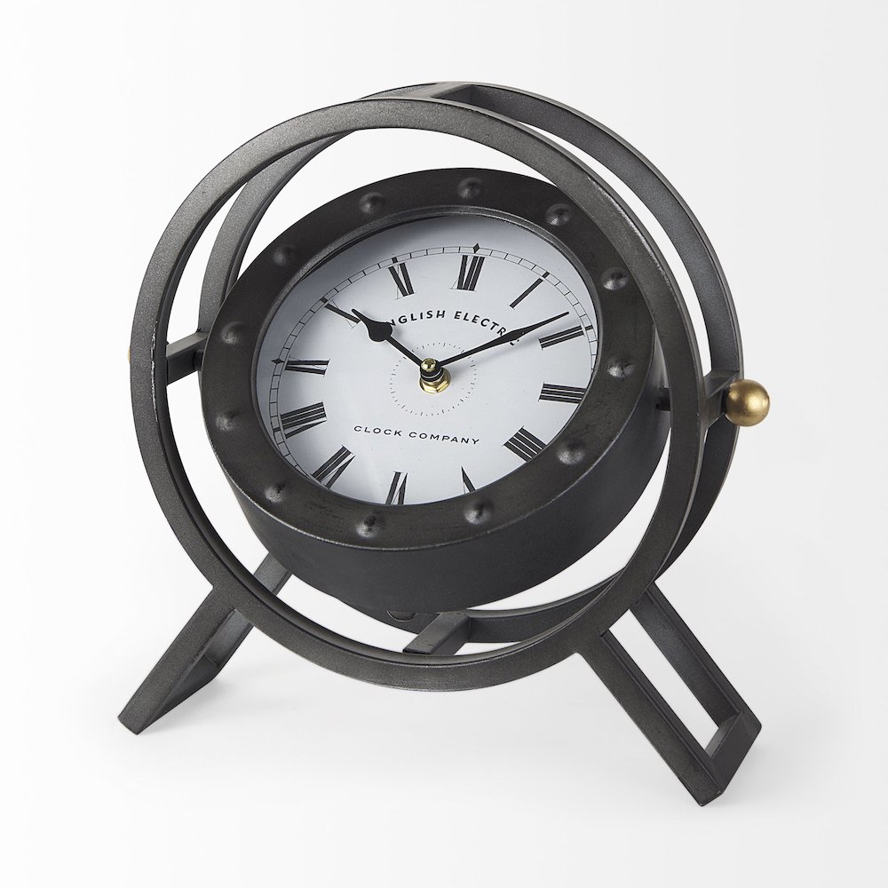 Gaston Gray Metal Circular Table Clock. Picture 5