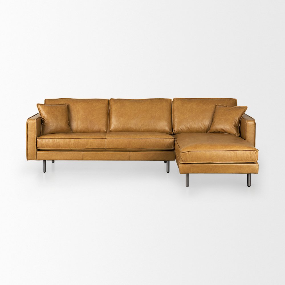D'Arcy 111"L x 70"D x 33"H Tan Leather Right Chaise Sectional. Picture 4