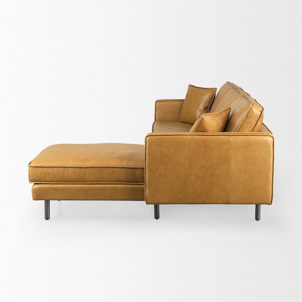 D'Arcy 111"L x 70"D x 33"H Tan Leather Right Chaise Sectional. Picture 5