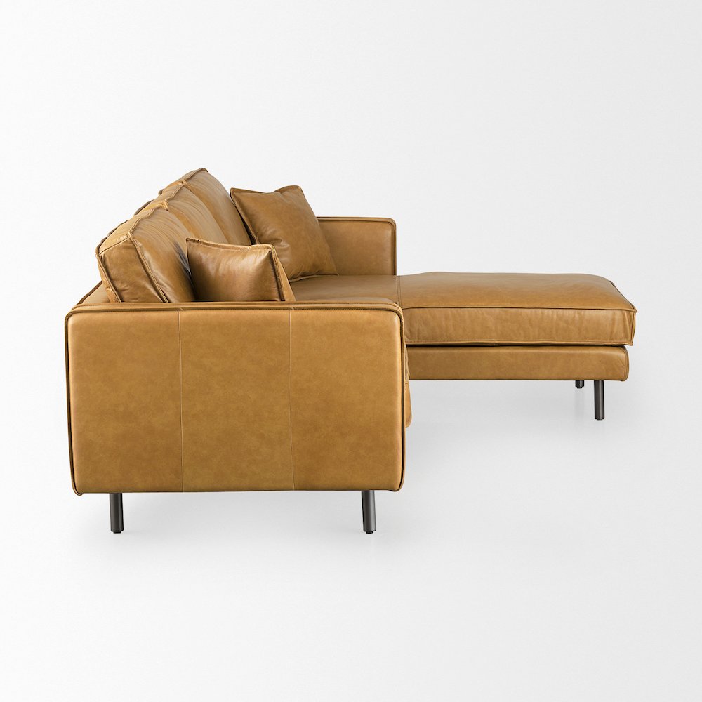 D'Arcy 111"L x 70"D x 33"H Tan Leather Right Chaise Sectional. Picture 7