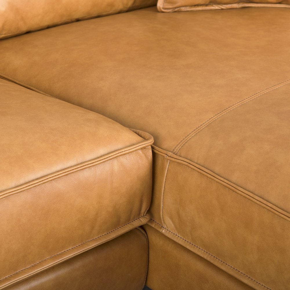 D'Arcy 111"L x 70"D x 33"H Tan Leather Right Chaise Sectional. Picture 12