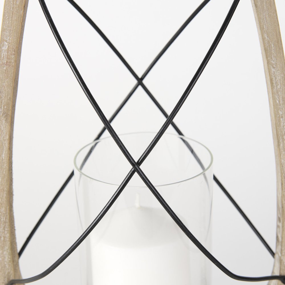 Zain I Small Brown Wooden Vintage Inspired Candle Holder Lantern. Picture 7