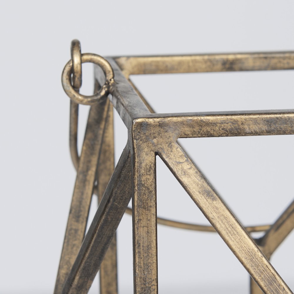 Ivy Small Gold Metal Geometric Cage Candle Holder Lantern. Picture 6